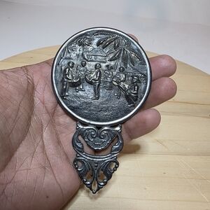 Vintage Hans Jensen Denmark Silver Plate Repousse Compact Mirror Small Hand held